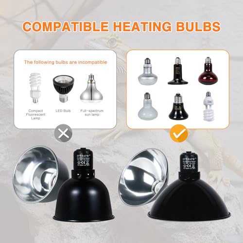 8.5-inch Standard Lamp Dome for Reptile Heating Lamps, Ceramic Heat Emitters, Max 200W for Bearded Dragons, Turtles, Snakes and Lizards, E26 Base