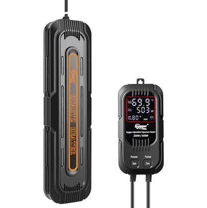 hygger Aquarium Heater, 250W/500W Adjustable Power Fish Tank Heater with Digital Display External Controller, Automatic Power-Off Protection Heater for 50-106 Gallons Freshwater and Saltwater Tank - size: 250W/500W Adjustable Power