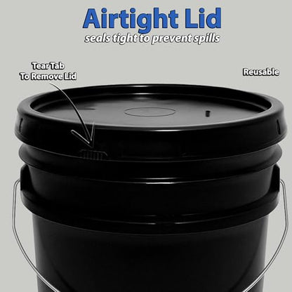 1-Gallon Bucket with Airtight Lid – Made in USA, Food Grade BPA Free Plastic, Heavy Duty Multi-Use, Metal Handle with Grip, Stackable Storage – Black, 10 Pack - color: Black, size: 10