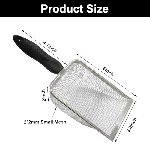 Murtenze Stainless Steel Cat Litter Scoop, Non-Stick Coated Metal Fine Sand Litter Scoop, Mesh Shovel for Reptile Kitten Pooper (Black, 2mm mesh) - color: Black