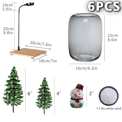 SARUFO Glass Plant Terrarium Kit, 6.3"X8.6" Micro-Landscape Vase with Light, Snowman and Pine Trees, for Home Office Tabletop Decoration, Wardian, Unique
