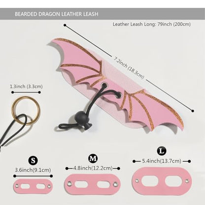 Bearded Dragon Leash and Harness Set, Beardie Carrier, Lizard Adjustable Harness with Leather Wings and Sling Bag, Reptile Small Pet Backpack Batwing Accessories (Pink) - color: Pink