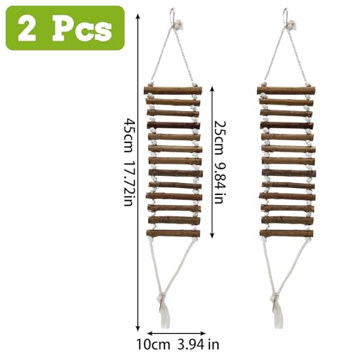 VCEPJH Reptile Bridge for Terrarium 2 Pack Wooden Bearded Dragon Climbing Ladder Hanging Flexible Swing Tank Deor Accessories for Gecko Hermit Crab Chameleons Turtle Lizard Frog