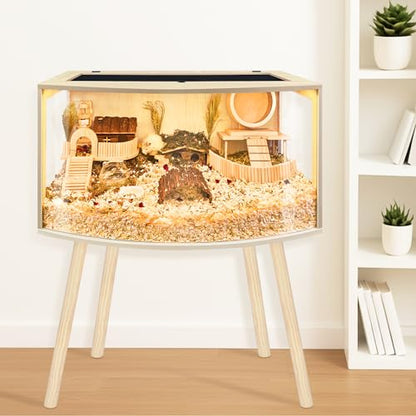 Prolee Hamster Cage with Curved Design,Chew Proof Wooden Hamsters Enclosure with Leg Stand and Openable Top or Gerbils,Hamster Habitat - size: 24.0"L x 16.0"W x 16.0"H