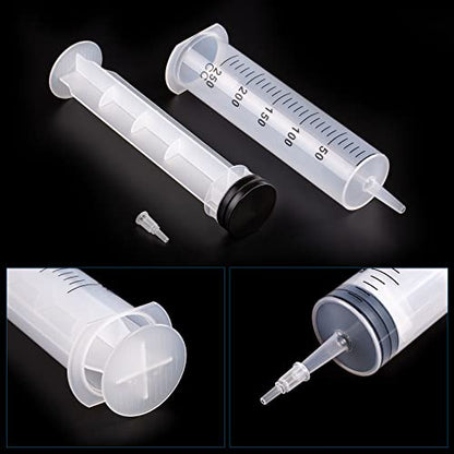 250ml Syringes with Tube 40 Inch Handy Plastic Tubing and Adapter Tip | Large Syringe for Liquid, Refilling Measuring, Dispensing Watering, Plant Irrigation, Feeding Pets, Oil or Glue Applicator - size: 250ML/CC