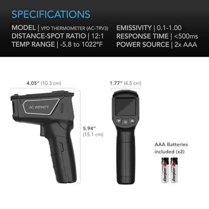 AC Infinity VPD Thermometer, Handheld Environmental Monitor, Captures Leaf | Captures Leaf VPD & Temperature, Calibrates Smart Controllers, Precision Infrared Range for Plants, Grow Tents, Greenhouses