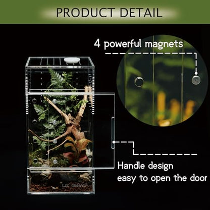 Acrylic Terrarium for Reptiles & Spiders – Small/Medium/Large Leak-Proof Enclosure (Horizontal/Vertical) | Ideal for Tarantulas, Jumping Spiders, Frogs & Geckos(Small, Vertical) - size: Small