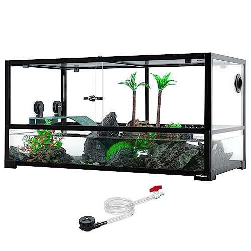 REPTIZOO 50 Gallon Large Turtle Tank Aquarium, 36"×18"×18" Tortoise Habitat Water-Land Ecological Turtle Tank with Drainage System Aquatic Aquarium, Terrarium for Tree Frogs, Salamanders - size: 36"×18"×18"