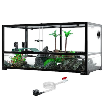REPTIZOO 50 Gallon Large Turtle Tank Aquarium, 36"×18"×18" Tortoise Habitat Water-Land Ecological Turtle Tank with Drainage System Aquatic Aquarium, Terrarium for Tree Frogs, Salamanders - size: 36"×18"×18"