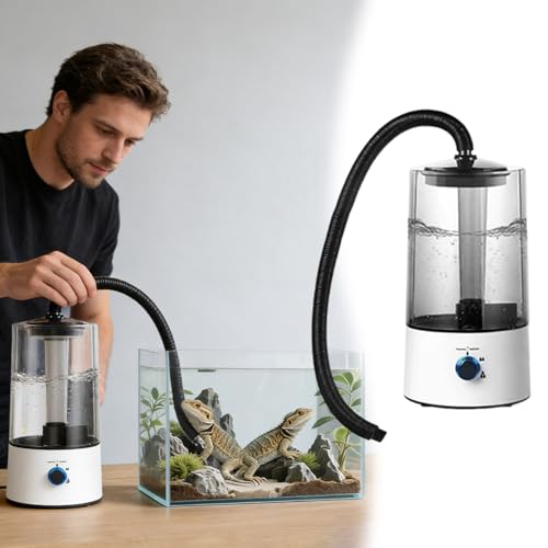 Reptile Humidifier & Fogger 4L Large Capacity Tank Cool Mist Maker with Adjustable Hose, Auto Shut-Off for Terrarium Geckos Snakes Turtles Lizards Frogs (White)
