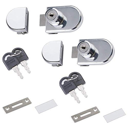2 Pack Double Glass Cabinet Lock - Double Door Single Open Wine Cabinet Lock for Glass Thickness: 5-8mm / 0.2'' - 0.31'' Showcase Mall Display No Drill