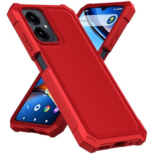for Cricket Icon 2026 U656AC Slim Tough Hybrid Phone Case + Tempered Glass + Extreme Band (Red) - color: Red