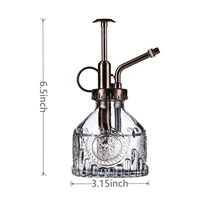 Glass Plant Mister - 6.5" Green Glass Water Spray Bottle with Gold Top Pump, Small Plant Sprayer for Indoor/Outdoor House Plants (Gray+Bronze)