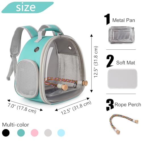 Small Bird Travel Backpack Carrier Cage, Backpack to Transport Backpack Carrier with Metal Tray Stand Perch for Parakeet Cockatiel Budgies Vet Carry Book Bag - color: Green