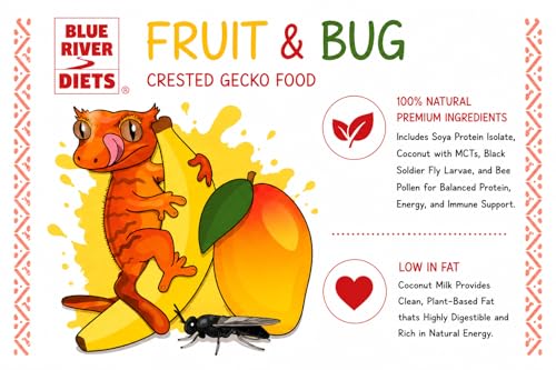 Blue River Diets Crested Gecko Diet | Fruit & Bug | All Natural Low Fat Complete Gecko Food | 2.1oz