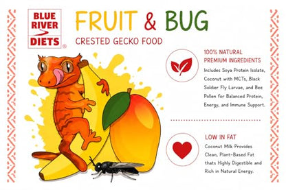 Blue River Diets Crested Gecko Diet | Fruit & Bug | All Natural Low Fat Complete Gecko Food | 2.1oz