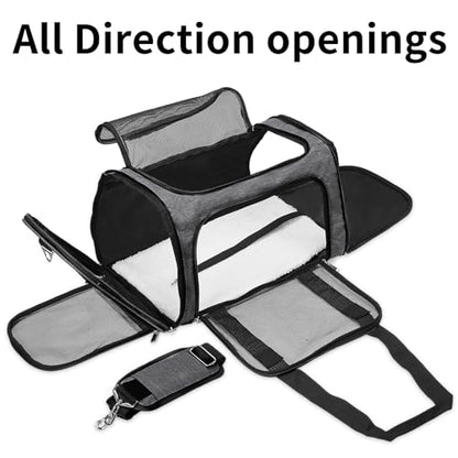 Soft-Sided Cat/Dog/Pet Carrier, Collapsible Pets Travel Carriers | for Big Cats/Small Dogs with Shoulder Strap & Removable Mat, Mesh Puppy Carry Bag,Up to 16 Lbs,TSA Airline Approved-Dark Grey - color: Dark Grey, size: 17"L x 11"W x 11"H