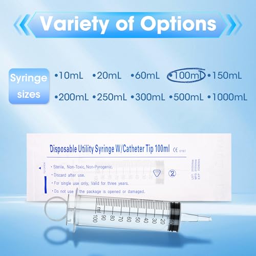 100ml Large Syringe for Thick Liquids, Individually Wrapped, 5 Pack | Plastic Syringe Without Needle for Scientific Labs, Measuring, Refilling - style: 100cc