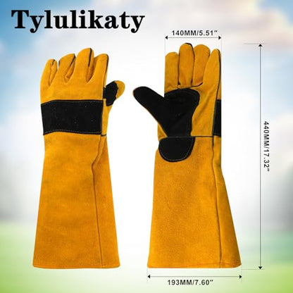 17.32" Animal Handling Gloves,Cowhide Bite Proof, Fits Dogs/Cats | 17.32" Extended Forearm Guard, Snake & Scratch Resistant, Reinforced Leather, Secure Grip for Reptiles, Birds & Falconry - color: Yellow（17.32"）