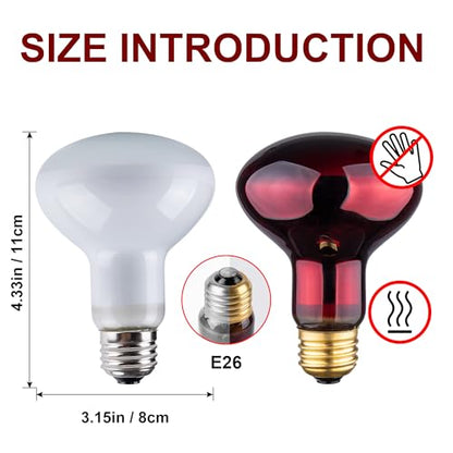 Heat lamp Bulbs Day & Night Combo, 100 Watt UVA Daylight Basking Spot Light and Red Infrared Heating Light for Bearded Dragon, Turtle, Lizard, Snake, Tortoise, Chameleon, Amphibians - 2 Pack - size: Red + White