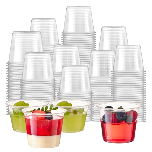 Fit Meal Prep 250 Pack 5.5 oz BPA Free Condiment Cups No Lids, Disposable Jello Shots Containers, Small Dipping Sauce Cups, Plastic Ramekins in Bulk, Stackable Souffle Cups for Sample, Portioning - size: 5.5 oz