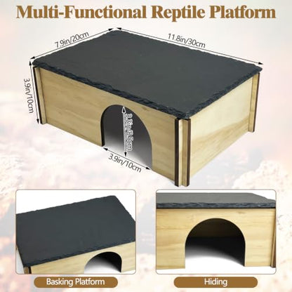 Tfwadmx Bearded Dragon Basking Platform with Hideout Wooden Lizard Hideout Reptile Slate Rocks Basking Platform with Hiding Cave Tank Accessories for Lizards Snakes Tortoise - size: Style 2: 11.8" x 7.9" x 3.9"
