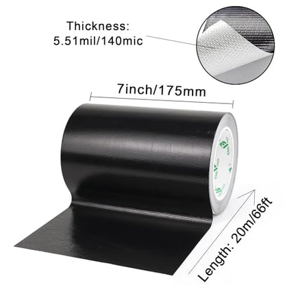 BOMEI PACK Adhesive Black Aluminum Foil Heat Shield Tape Barrier 7in x 66ft, Fiberglass Thermal Insulation Reflective Material High Temp Protection 1 Pack - size: 7inch x 66ft