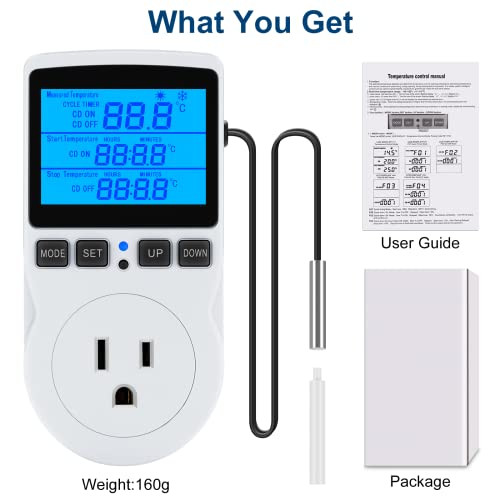 Digital Temperature Controller Thermostat Timer - Reptile Thermostat Controller Day Night Timer 1800W 120V 15A Temperature Controlled Outlet Plug Heating Cooling Control with Sensor （TC816） - style: TC816