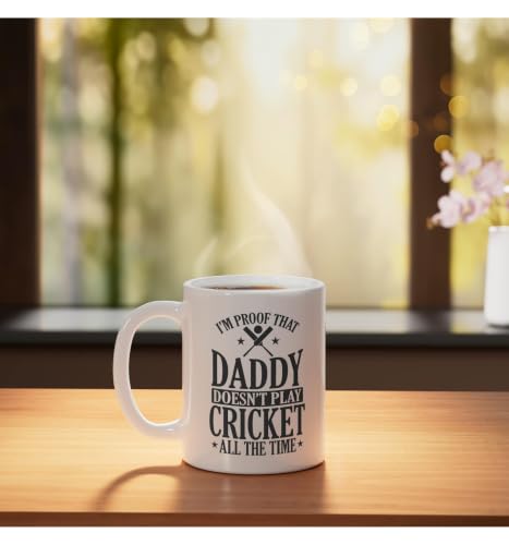 Daddy doesn't play Cricket all the Time Ceramic Mug, White, 11oz - color: White, size: 11 Ounces