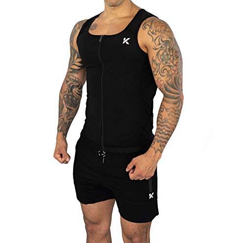 Kewlioo Men's Heat Trapping Zipper Sweat Enhancing Vest - Sauna Suit Shirt Compression Vest Shapewear Top for Gym Exercise - color: Black, size: XX-Large-3X-Large
