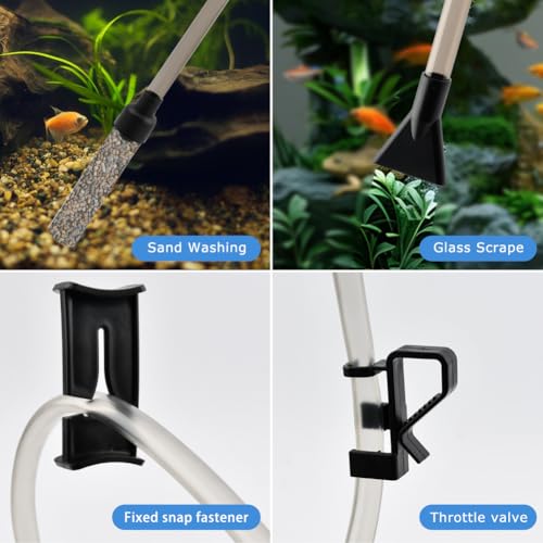 Small Fish Aquarium Gravel Cleaner Kit - Manual 80GPH Strong Suction Gravel Vacuum for Aquarium, Water Changer, Sand Washer, Glass Cleaner & Waste Remover for 5-80 Gallon Tanks, 200cm Hose