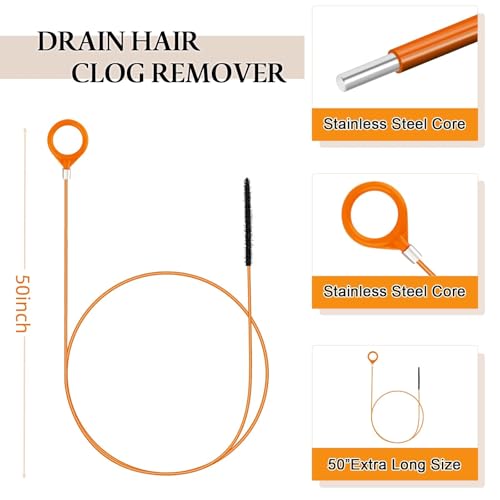 3pcs 50 Inch Drain Snake Hair Clog Remover Tool, Anti-Break Metal with Nylon Coating Sink Snake, for Bathroom Sink, Tub, Shower, Pipe Drain - style: 50 IN