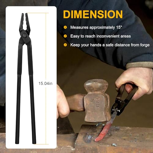 Beginner Blacksmith Starter Assembled Bladesmith Knife Making Tongs Anvil Vise Forge Wolf Jaw Tongs (15 in) - size: 15 in
