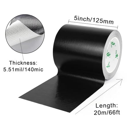 BOMEI PACK Adhesive Black Aluminum Foil Heat Shield Tape Barrier 5in x 66ft, Fiberglass Thermal Insulation Reflective Material High Temp Protection 1 Pack - size: 5inch x 66ft