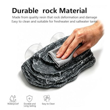 Turtle Basking Platform, Climbing Ramp Rock Turtle Dock for Aquarium | Turtle Tank Decor With 3 Suction Cups, Resting Terrace for Terrapins and Frogs - style: Faux Rock