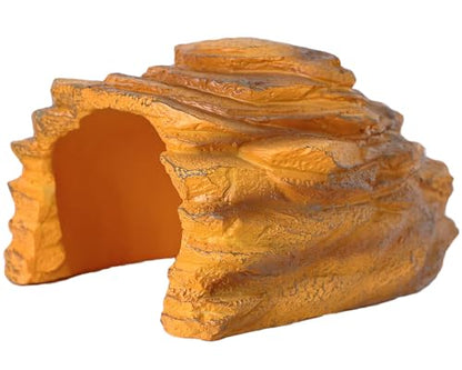 Reptile Rock Hide Cave Hiding Place,Rock Basking Platform,Terrarium & Aquarium Decor,Reptile hideout,Great for Lizards,Snakes,Turtles,Geckos,Frogs,Amphibians,Small Animals - Lagrge Size(Yellow-Orange) - style: StyleA-Yellow(Large Size)