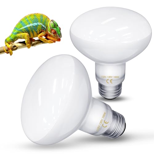 Reptile Heat Lamp Bulbs-100W UVA Natural Daylight Heating Lamp Basking Bulb | for Bearded Dragon, Basking Spot Floodlight Light for Reptiles, Lizard, Turtle, Snake Bathroom, Plants,Chickens Pets, 2 Pack - color: Daylight