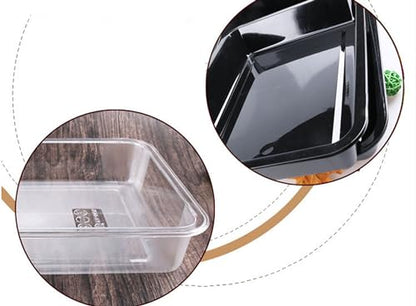 OMEM Reptile Food Bowl Large Water Dish, Wood Plate, Bowl Turtles (M=31.5 * 23.8 * 4.7, Black) - color: black, size: M=31.5*23.8*4.7