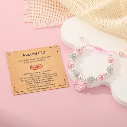 Axolotl/Horse Bracelet Gifts for Girls Kids, Charm Pearl Bead Bracelet Cute Stuff Birthday Jewelry for Daughter Granddaughter Teens - style: Axolotl-Girl-1