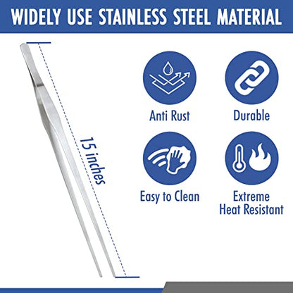 Comfecto 15 Inch Extra Long Tweezers Stainless Steel Straight Serrated Tip, Non Slip Reptile Feeding Tweezer Tongs Tool for Aquarium Aquascaping Cooking | Non Slip Reptile Feeding Tweezer Tongs Tool for Aquarium Aquascaping Cooking - style: Straight Tip -