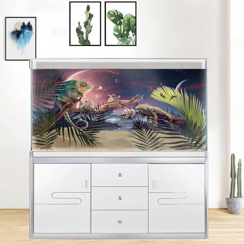 24X12IN Cosmic Spaceterrarium Background, Cool Parallel Space Themed Aquarium Reptile Habitat Background, Red Moon Aquarium Background with 10EVA Double-Sided Tape - color: space01, size: 24X12in/60X30cm
