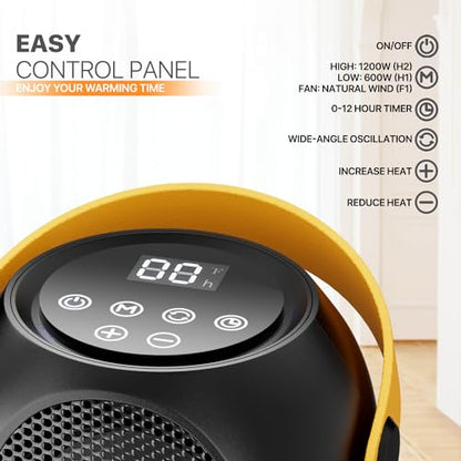 Magshion Portable Electric Heater Small Mini Heaters Indoor Use, 3 Modes Thermostat, 12h Timer Portable Personal Heater PTC Rapid Heater Quick Safety Heating for Office Room Desk Home - size: Round - 1200W - Button