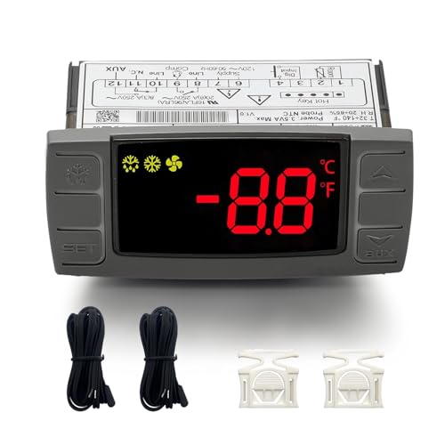 XR03CX 4N0F1 Thermostat Controller with Sensor Probe for Dixell | Programmable Temperature Controller Replacement for Dixell XR03CX-4N0F1. Perfect for 120V Commercial Refrigerators Freezer - size: XR03CX-4N0F1