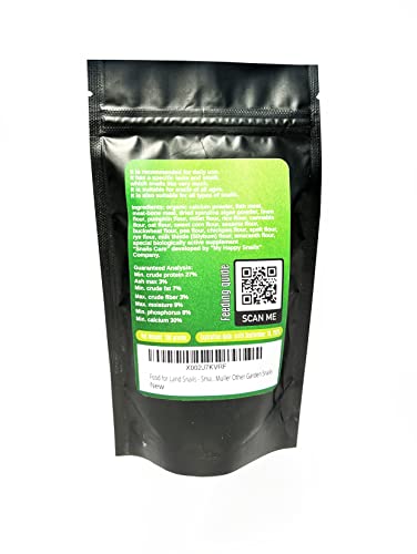 Food for Land Snails - Small Pack 3.5 Oz (100 Grams) - with Organic Calcium, Vitamins, and Minerals. Great for Giant African Land Snails, Helix Pomatia, Aspersa, Muller Other Garden Snails