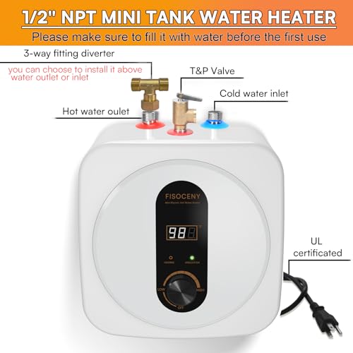Under Sink Instant Hot Water Heater,2.5 Gallon Mini Tank Water Heaters with LED Display,1500W 120V Small Water Heater 1/2" NPT for RV,Kitchen,Compact Design with T&P Valve,3-Way Fitting Valve - color: White