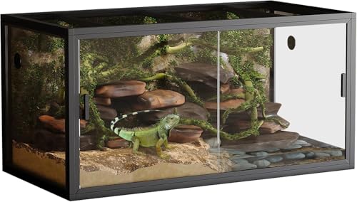 120 Gallon Bearded Dragon Tank,4x2x2 FT Reptile Terrariums,Front Opening Glass Enclosure for Lizard Chameleon Snake,Tropical Rainforest Habitat with Screen Ventilation Top - color: Black