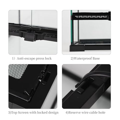 Reptile Glass Tank 18"*14"*14" Terrarium Habitat with Double Front Opening Door and Top Screen Ventilation for Bearded Dragon,Lizard,Leopard Gecko,Snake,Hermit Crab,Turtle - size: 18x14x14inch