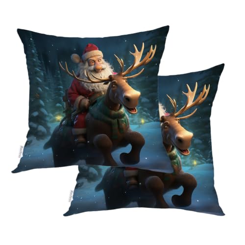 Christmas New Year Throw Pillow Covers, Santa Claus Snow Forest Night Sky Cushion Cases Digital Blended Hidden Zipperl Decorative Pillow Covers Square 16X16 in 2 Pcs - color: Christmas, New Year Multi97, size: 16" x 16" (Pack of 2)