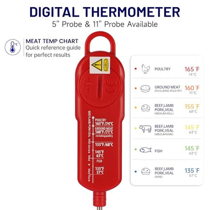LONICERA Digital Cooking Thermometer for Bread, 5-Inch Probe, Red | 2–3 second instant read, IPX6 waterproof, backlit display, ±2°F accuracy, for bread, dough, liquids, water and meat