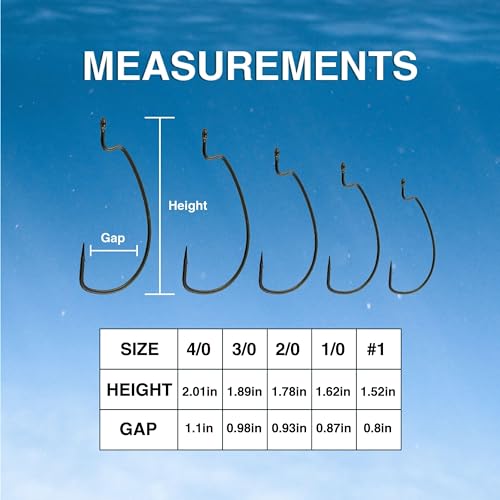 Reaction Tackle Offset EWG Worm Hooks - Super Strong Wide Gap Texas Rig Hooks for Soft Plastic Baits - High Carbon Steel Bass Fishing Hooks (25-Pack) - size: #1